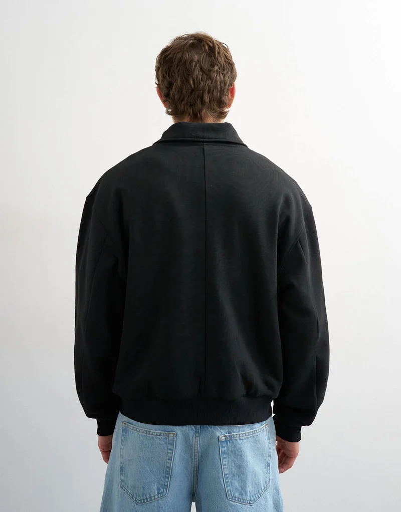 Topman relaxed fit jersey utility shacket with funnel in black