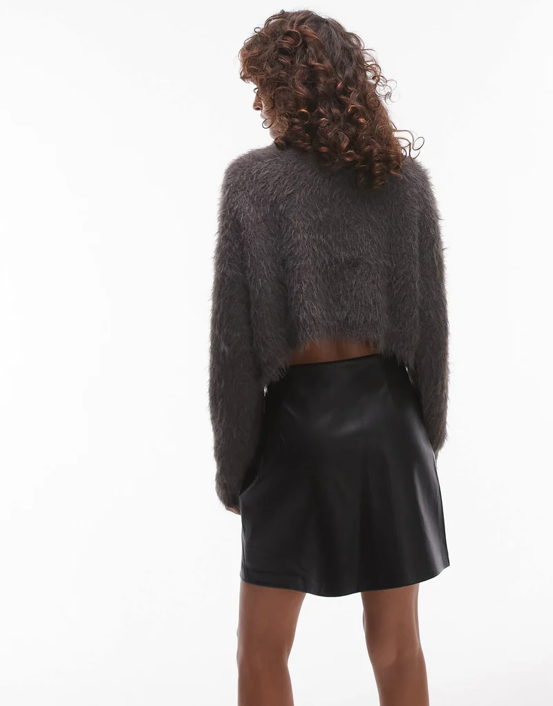Topshop faux leather step hem mini skirt in black