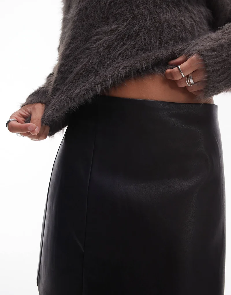 Topshop faux leather step hem mini skirt in black