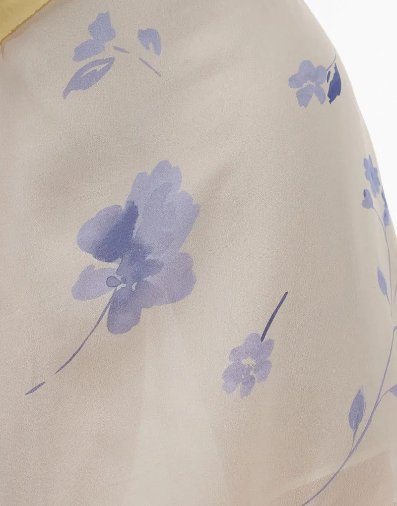 Topshop georgette pelmet mini skirt in lemon and blue floral
