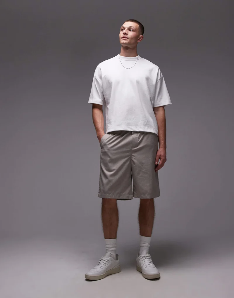 Topman linen blend short in stone