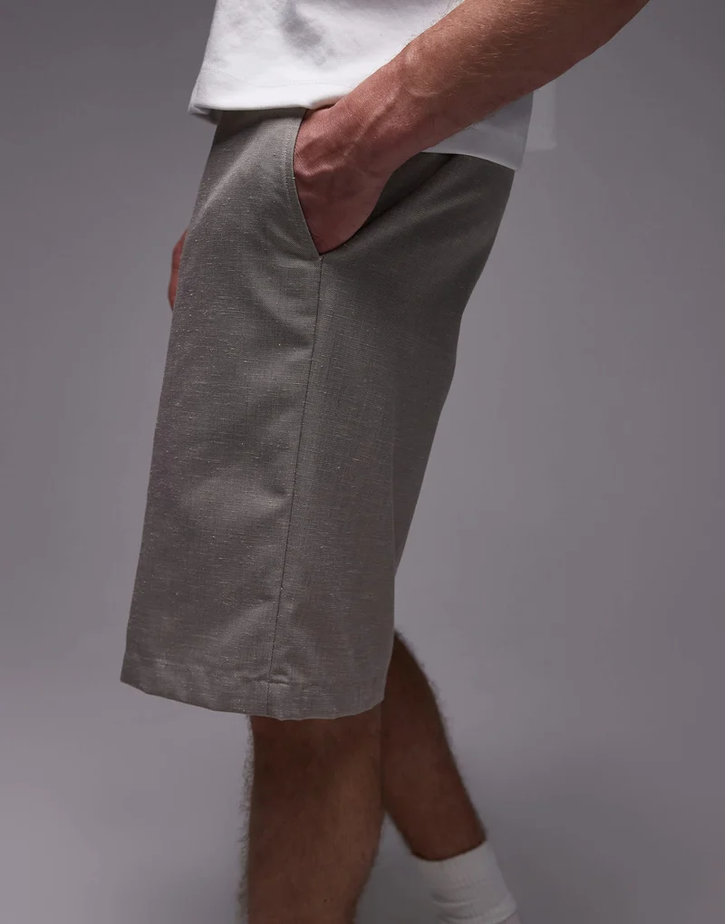 Topman linen blend short in stone