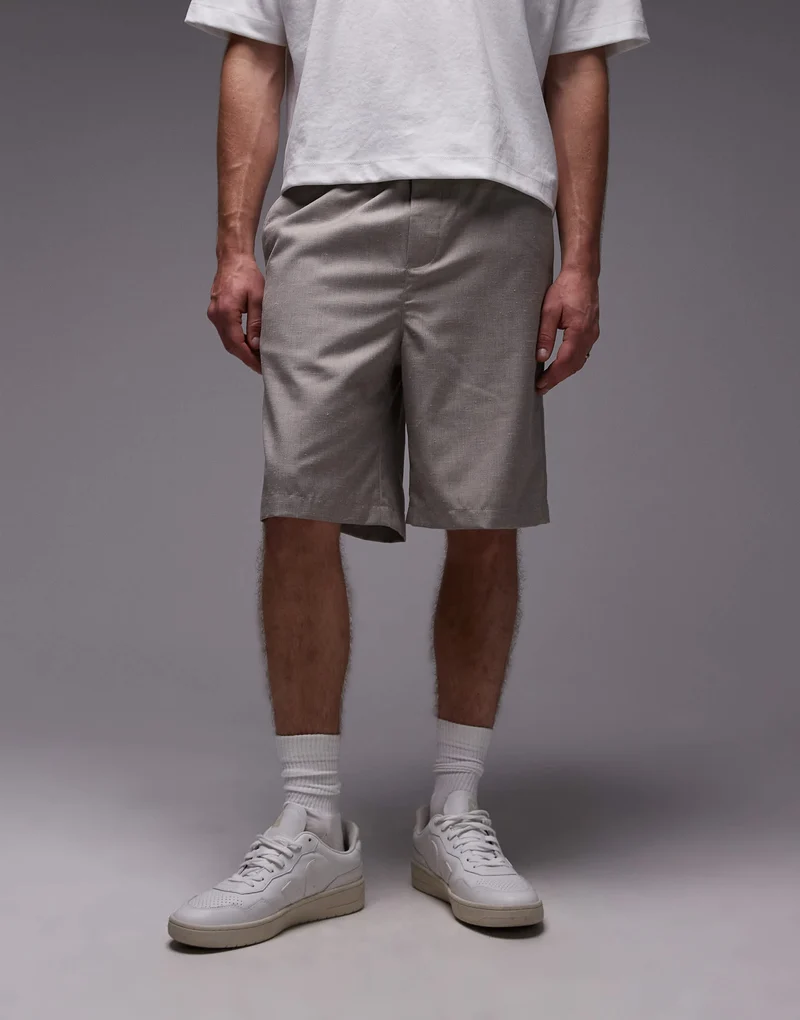 Topman linen blend short in stone