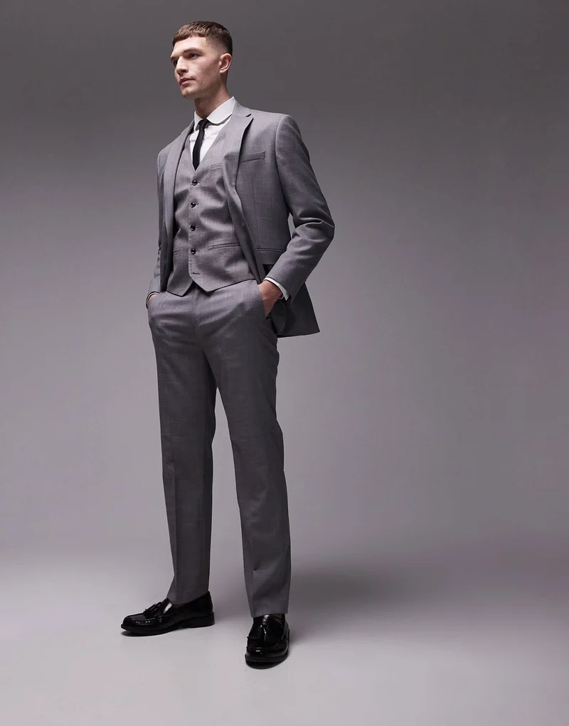 Topman textured suit waistcoat in grey