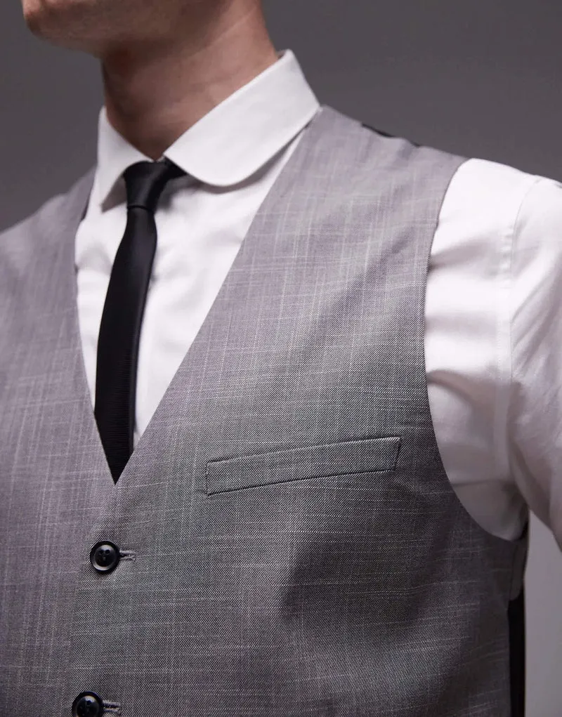 Topman textured suit waistcoat in grey