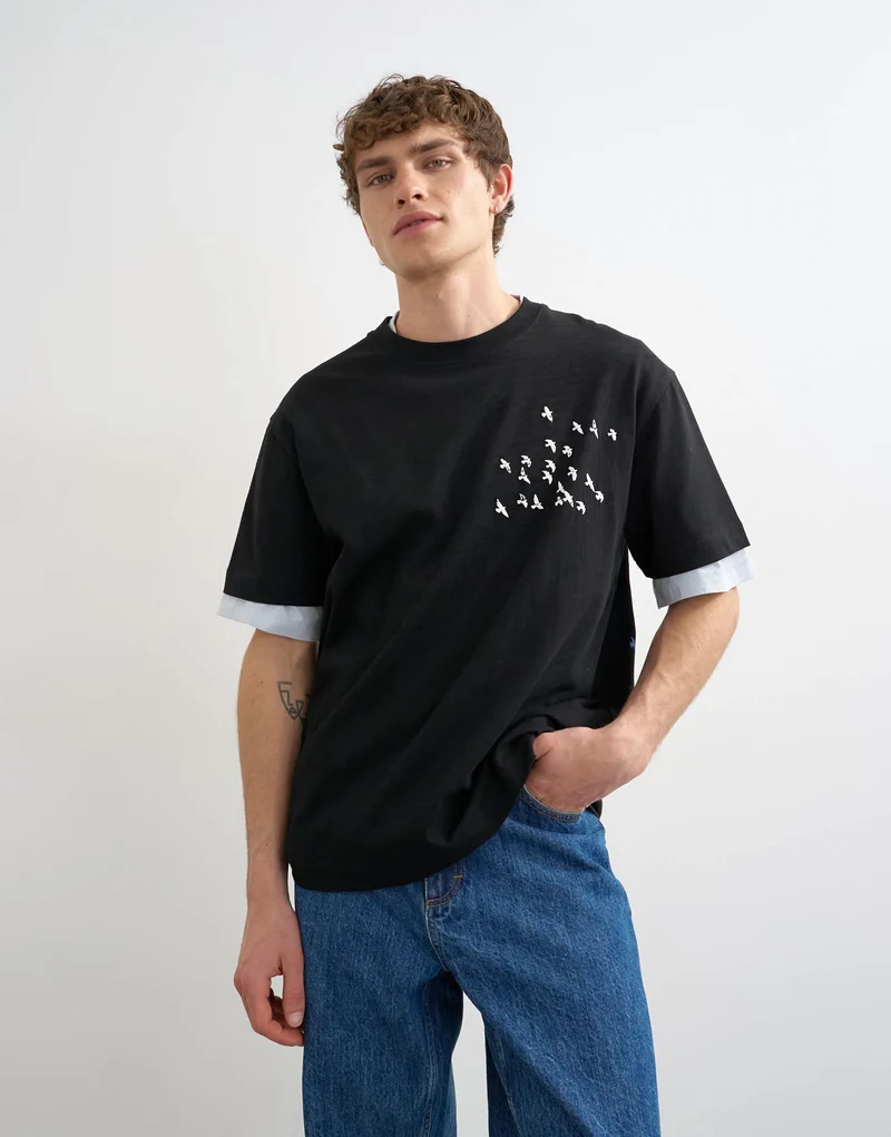 Topman relaxed fit t-shirt with front and back bird print in black