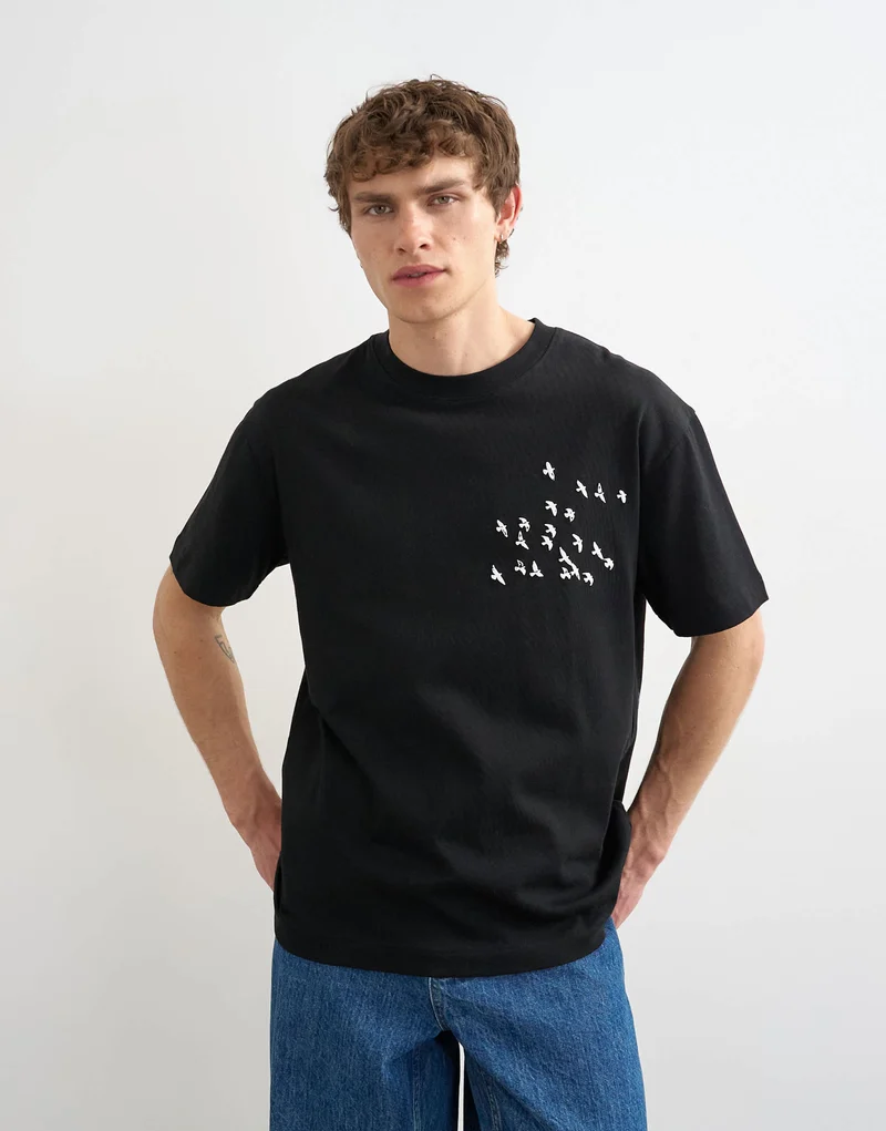 Topman relaxed fit t-shirt with front and back bird print in black