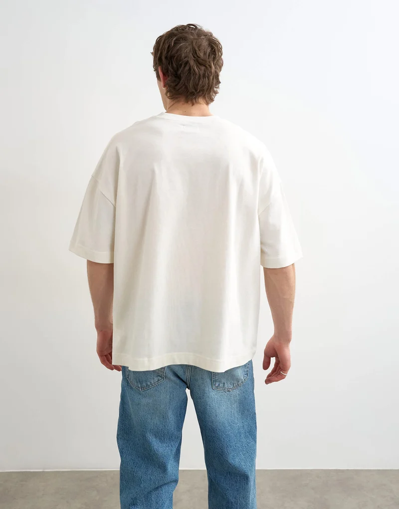 Topman relaxed fit t-shirt with Bonjour Flag patch in ecru