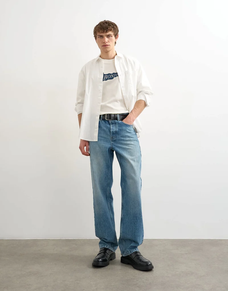 Topman relaxed fit t-shirt with Bonjour Flag patch in ecru