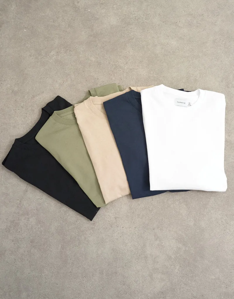 Topman 5 pack classic fit t-shirt in black, white, khaki, navy and stone