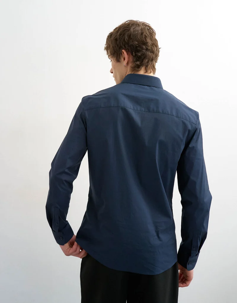 Topman slim fit long sleeve formal stretch shirt in navy