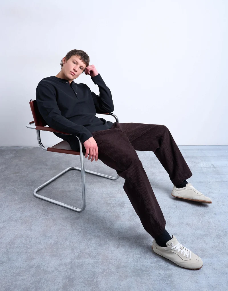 Topman premium relaxed fit heavyweight waffle henley in black