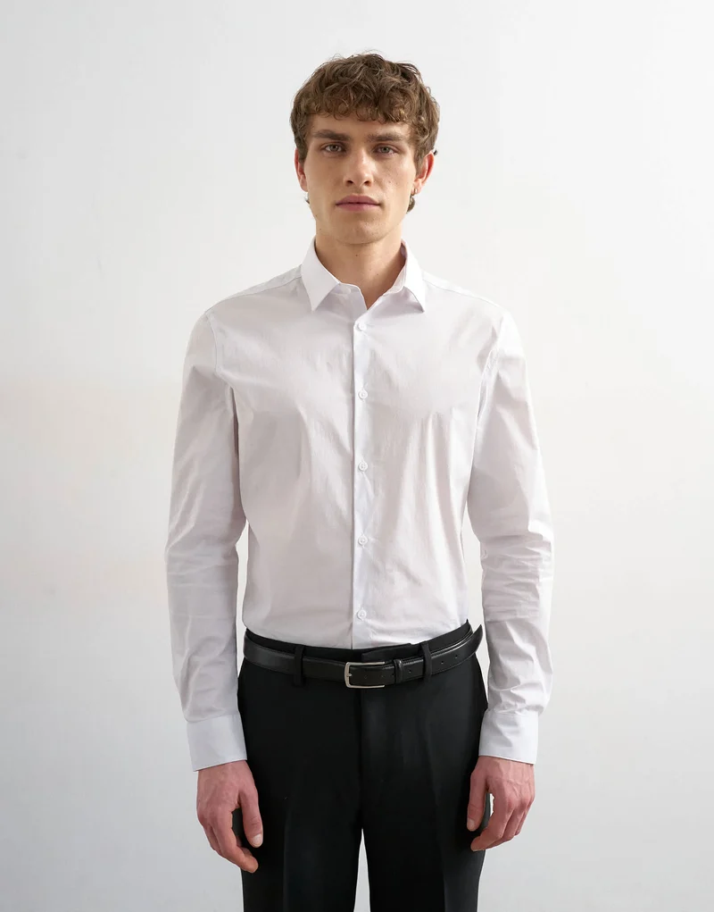 Topman slim fit long sleeve formal stretch shirt in white