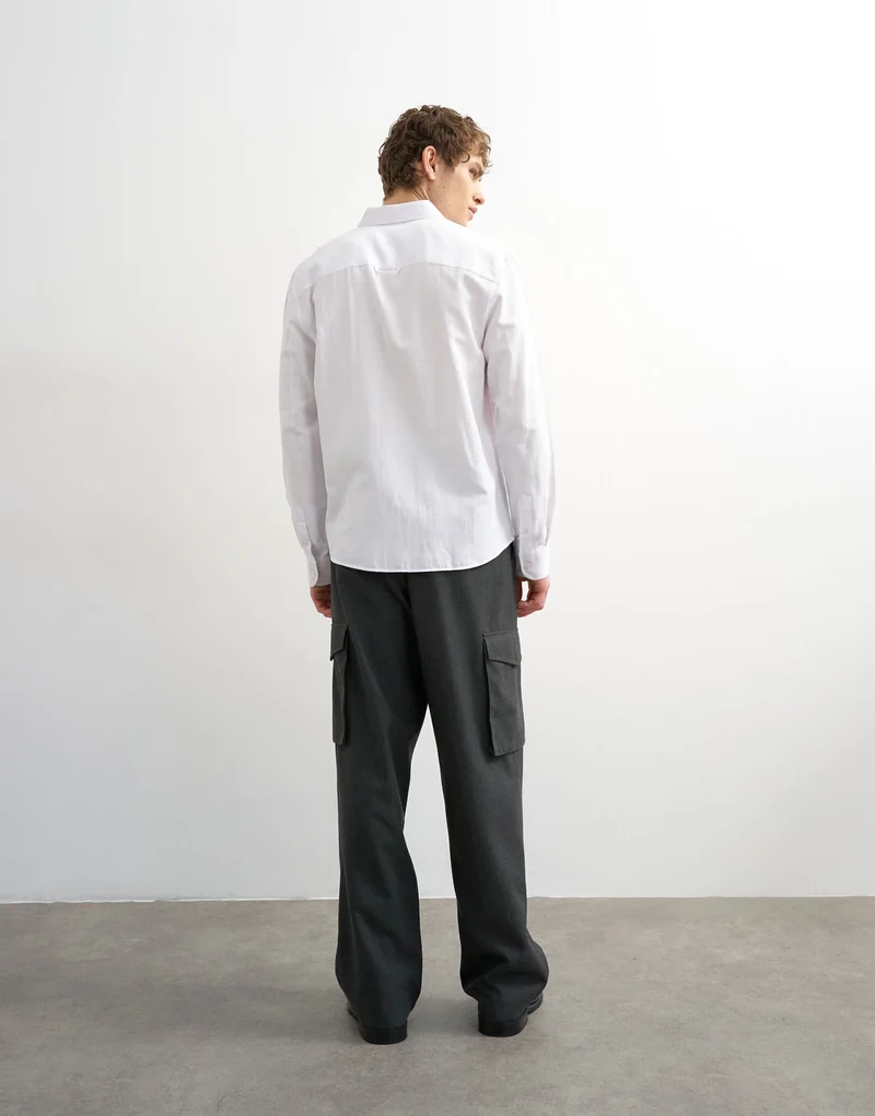 Topman wide leg belted smart trouser with side pockets in charcoal