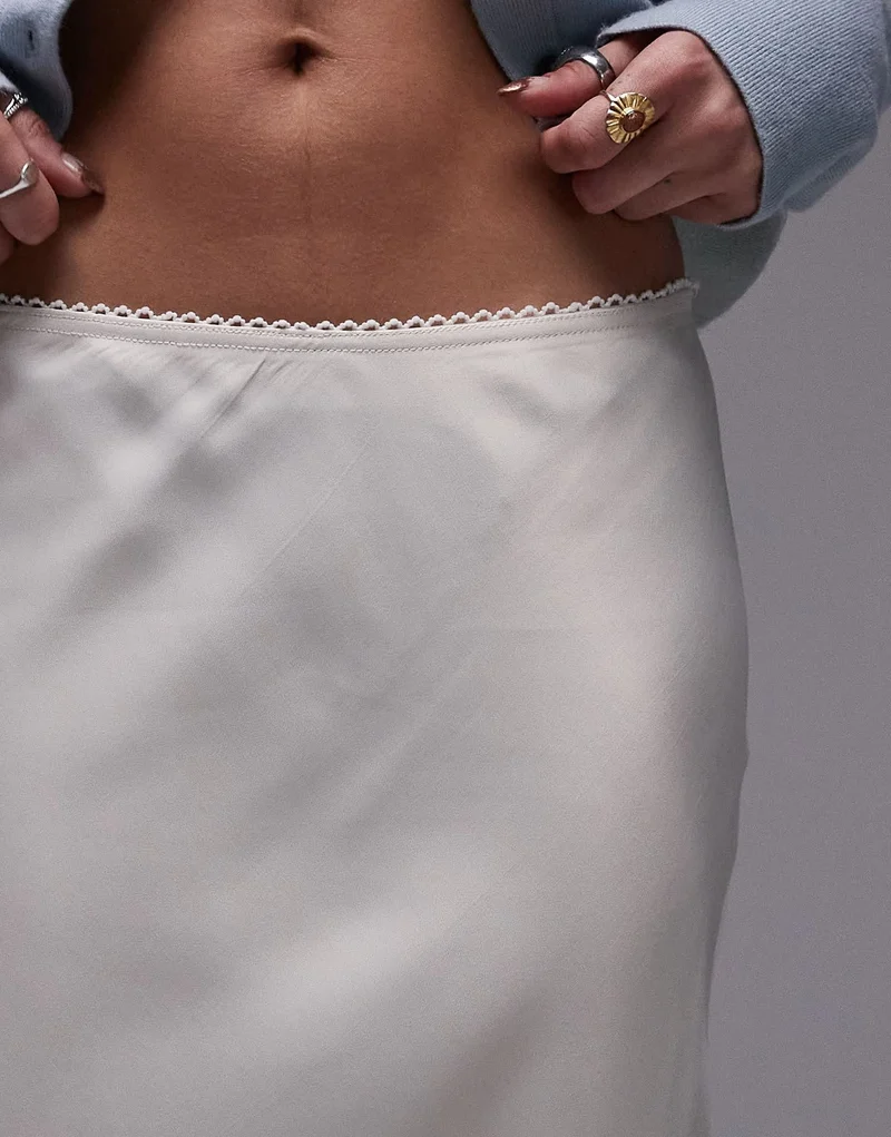 Topshop Over Knee Length Bias with lace trim in ivory