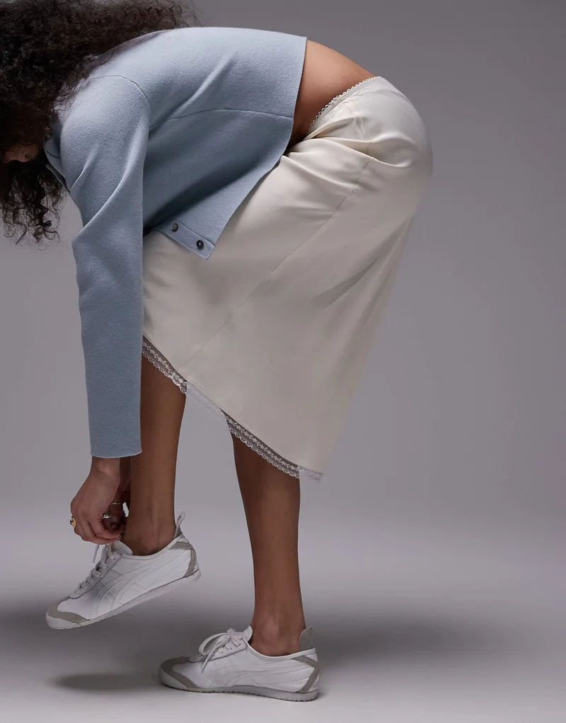 Topshop Over Knee Length Bias with lace trim in ivory