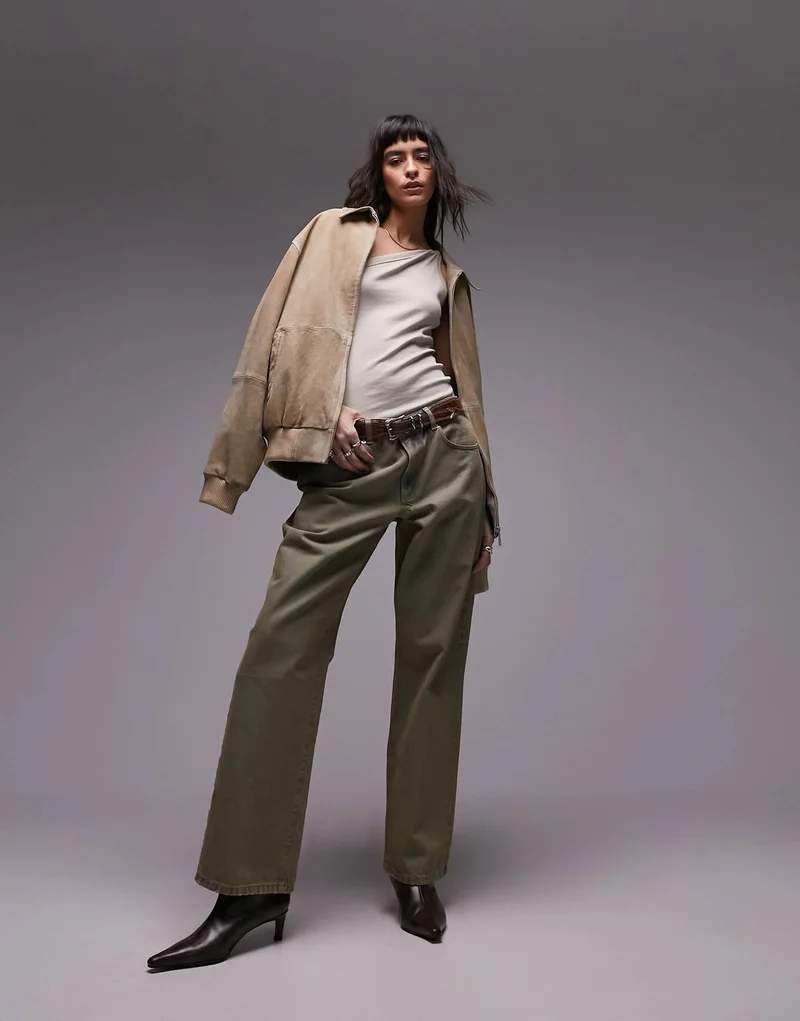 Topshop premium basic rib twist one shoulder in stone