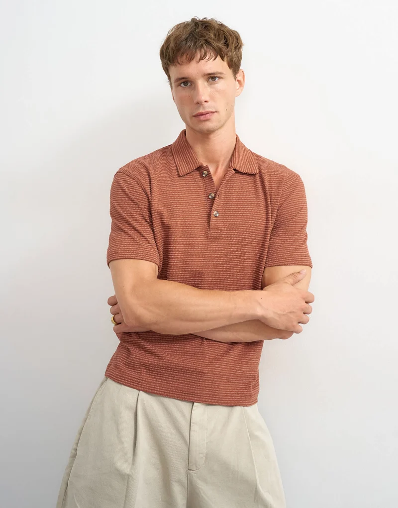 Topman classic fit textured polo in burnt orange