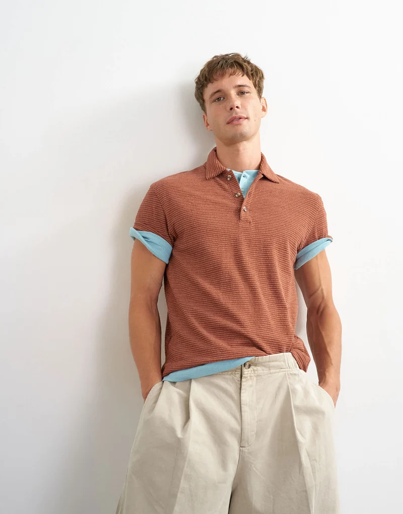 Topman classic fit textured polo in burnt orange
