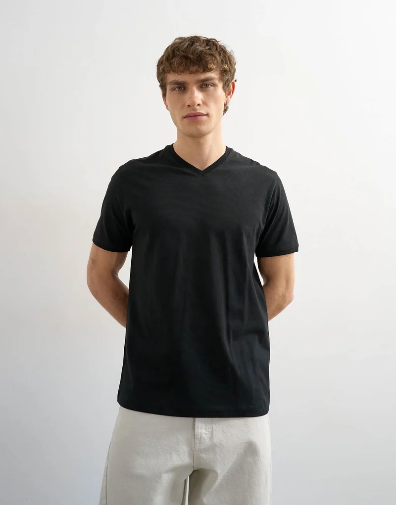 Topman classic fit v neck t-shirt in black
