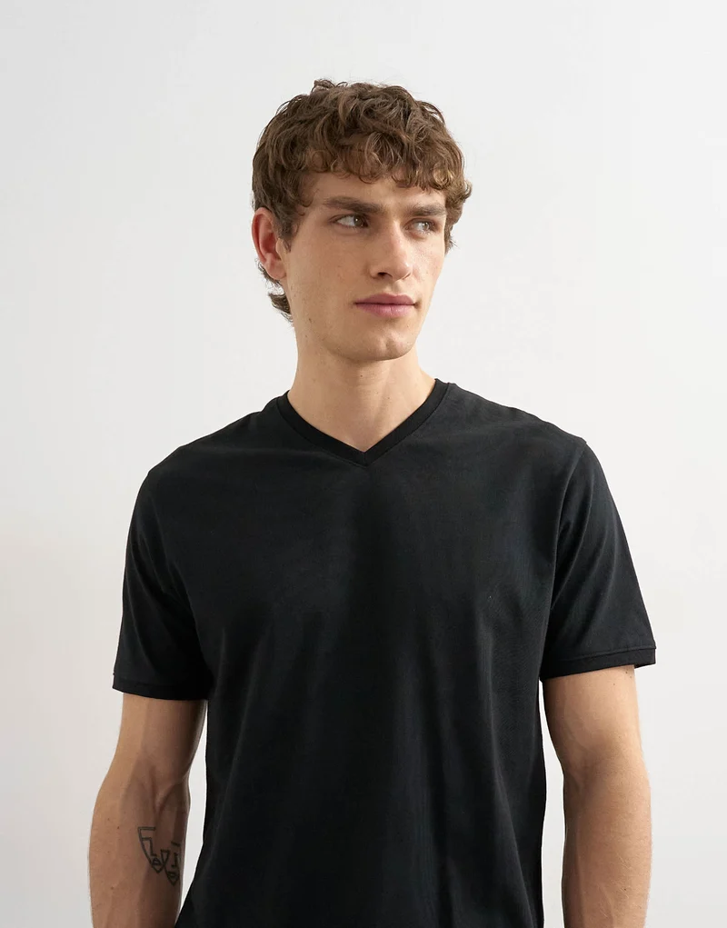 Topman classic fit v neck t-shirt in black