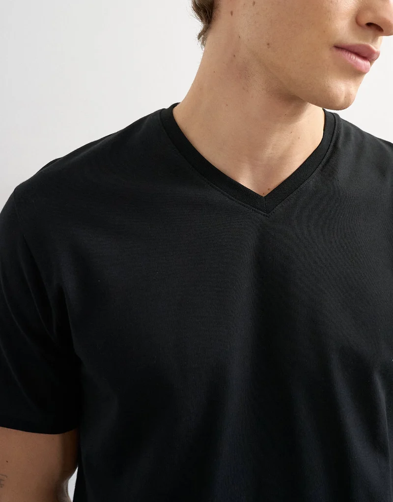 Topman classic fit v neck t-shirt in black