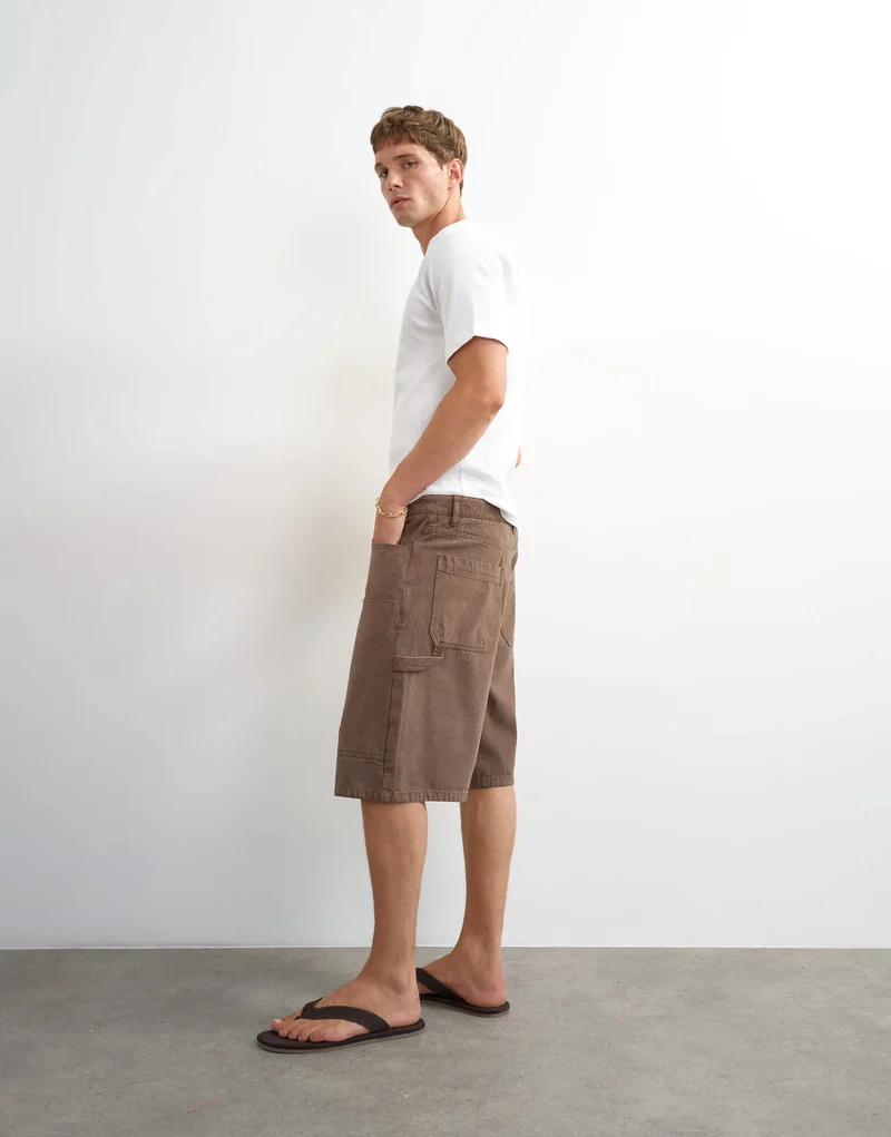 Topman baggy fit carpenter short in washed brown