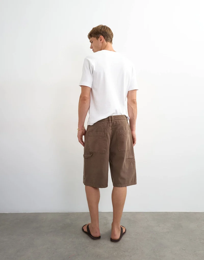 Topman baggy fit carpenter short in washed brown