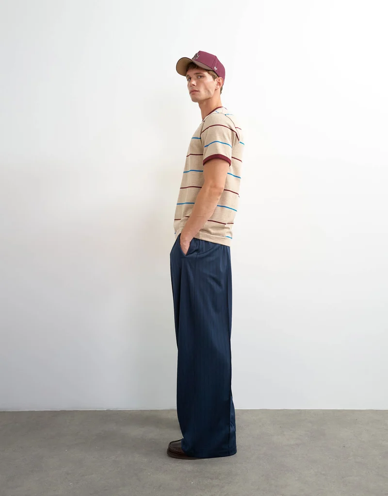 Topman classic fit striped t shirt in oatmeal