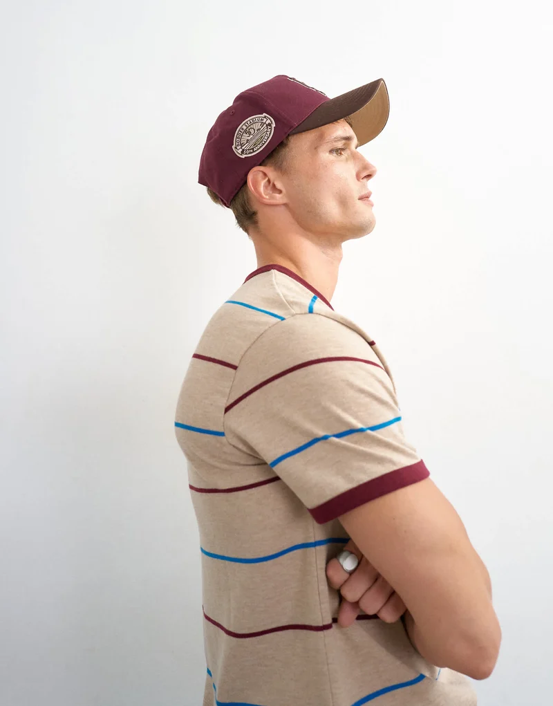 Topman classic fit striped t shirt in oatmeal