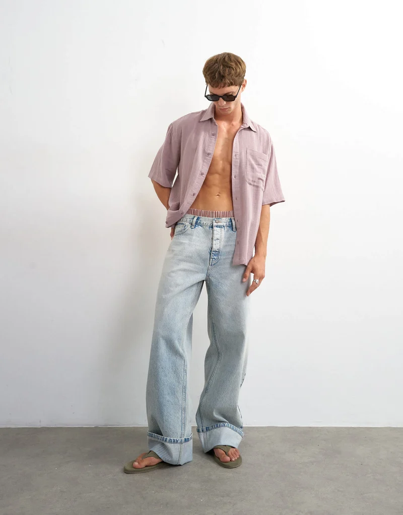 Topman oversized fit textured cheesecloth short sleeve shirt in washed lilac