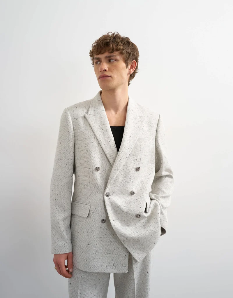 Topman relaxed fit textured boucle blazer in cream