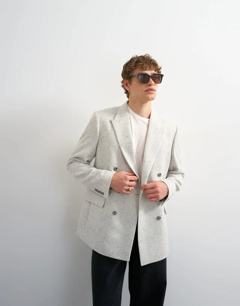 Topman relaxed fit textured boucle blazer in cream