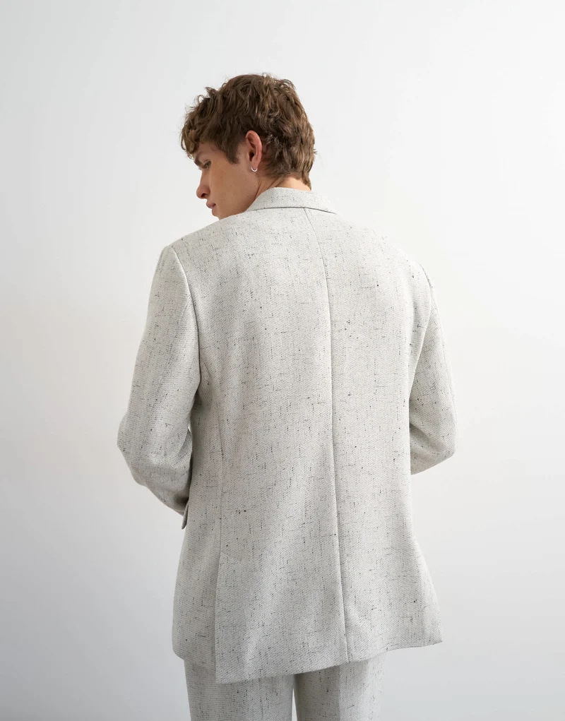 Topman relaxed fit textured boucle blazer in cream