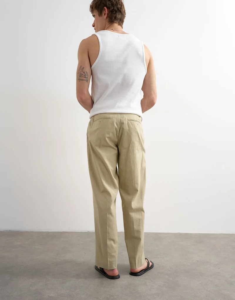 Topman wide leg linen rich trouser in beige