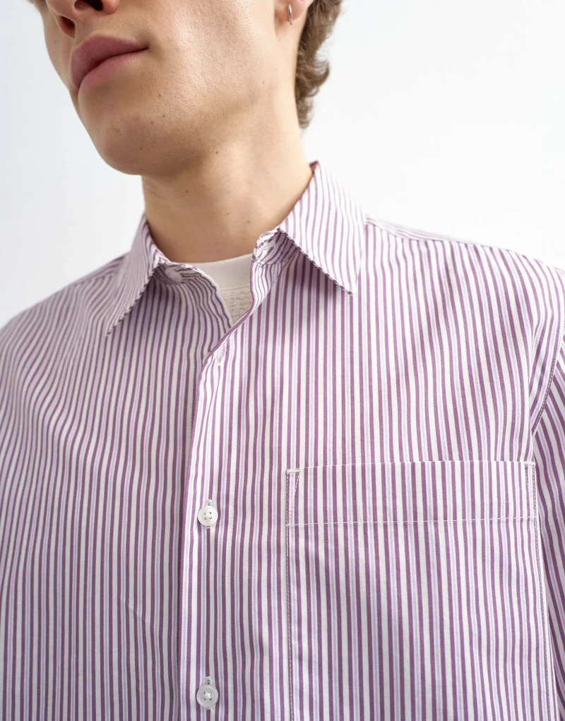 Topman relaxed fit stripe shirt in purple