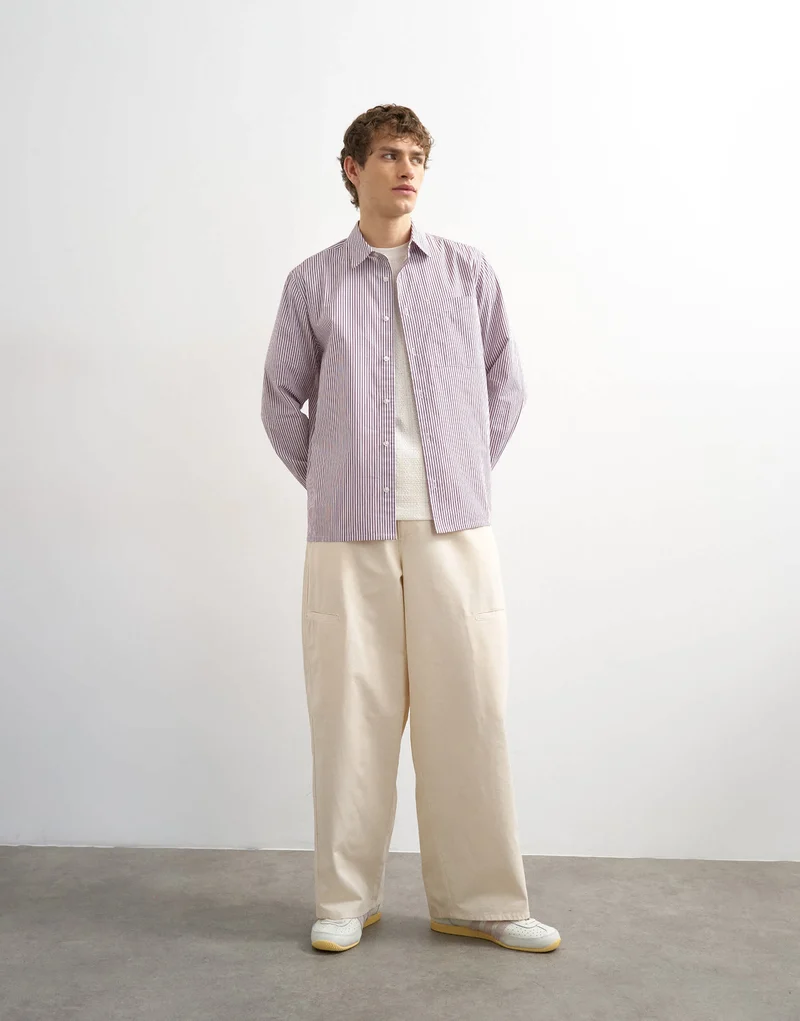 Topman relaxed fit stripe shirt in purple