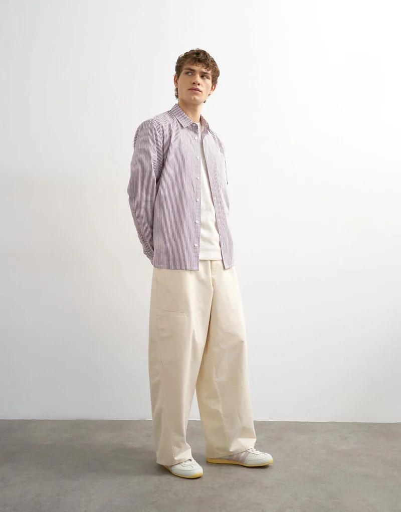 Topman relaxed fit stripe shirt in purple