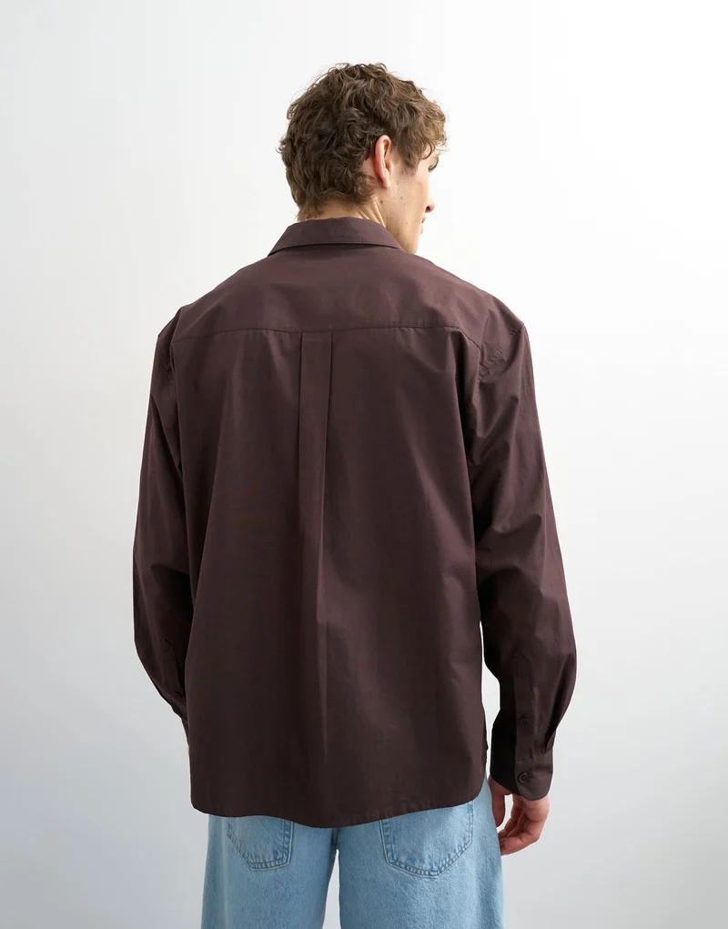 Topman relaxed fit poplin shirt in brown