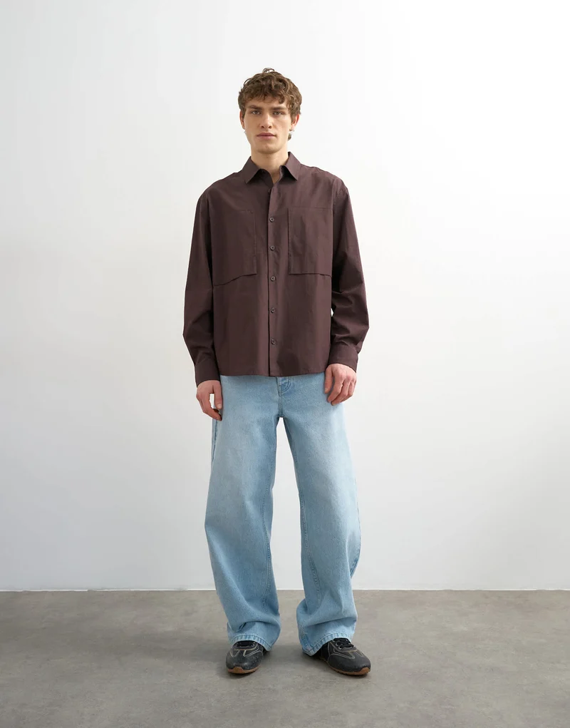Topman relaxed fit poplin shirt in brown