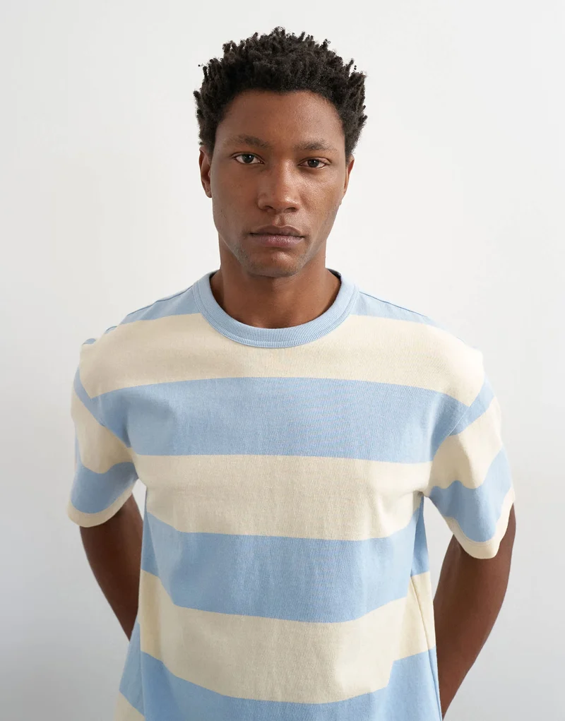 Topman relaxed fit t-shirt with wide stripe in blue and cream