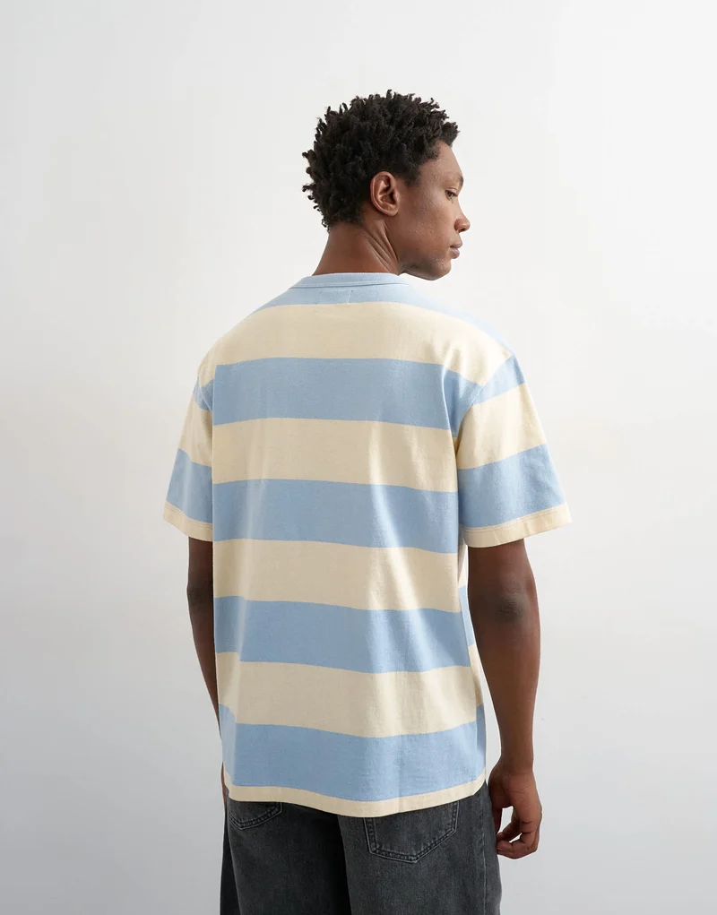 Topman relaxed fit t-shirt with wide stripe in blue and cream