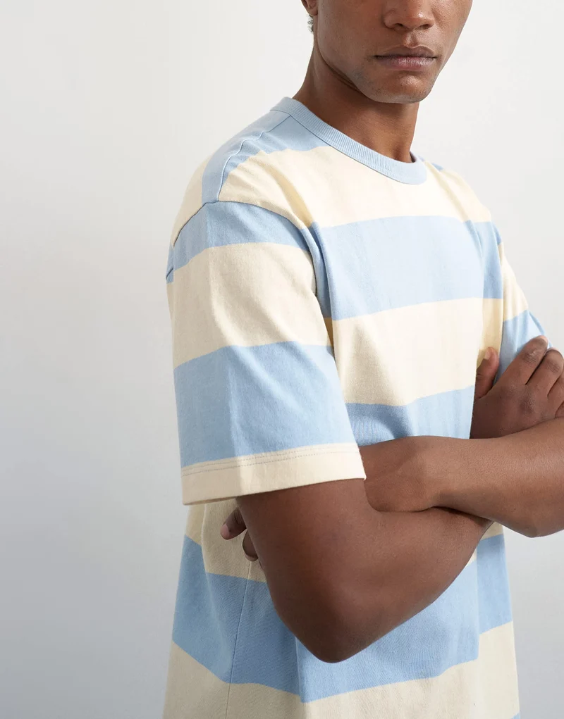 Topman relaxed fit t-shirt with wide stripe in blue and cream