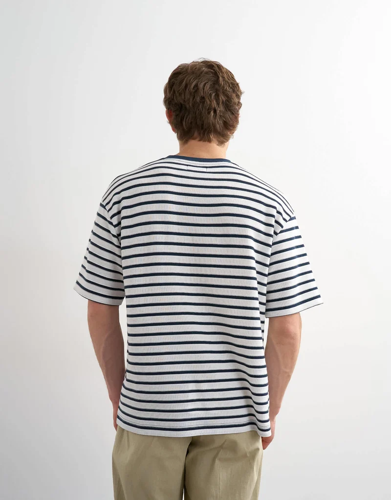 Topman relaxed fit textured t-shirt with breton stripe in navy