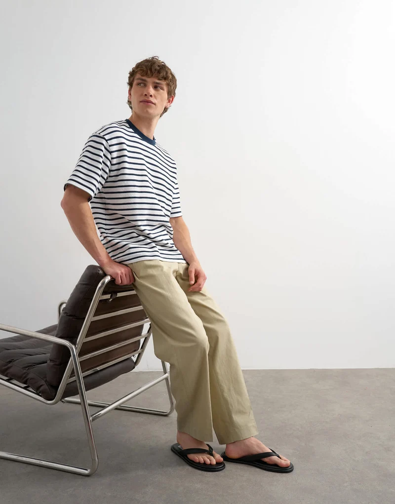 Topman relaxed fit textured t-shirt with breton stripe in navy