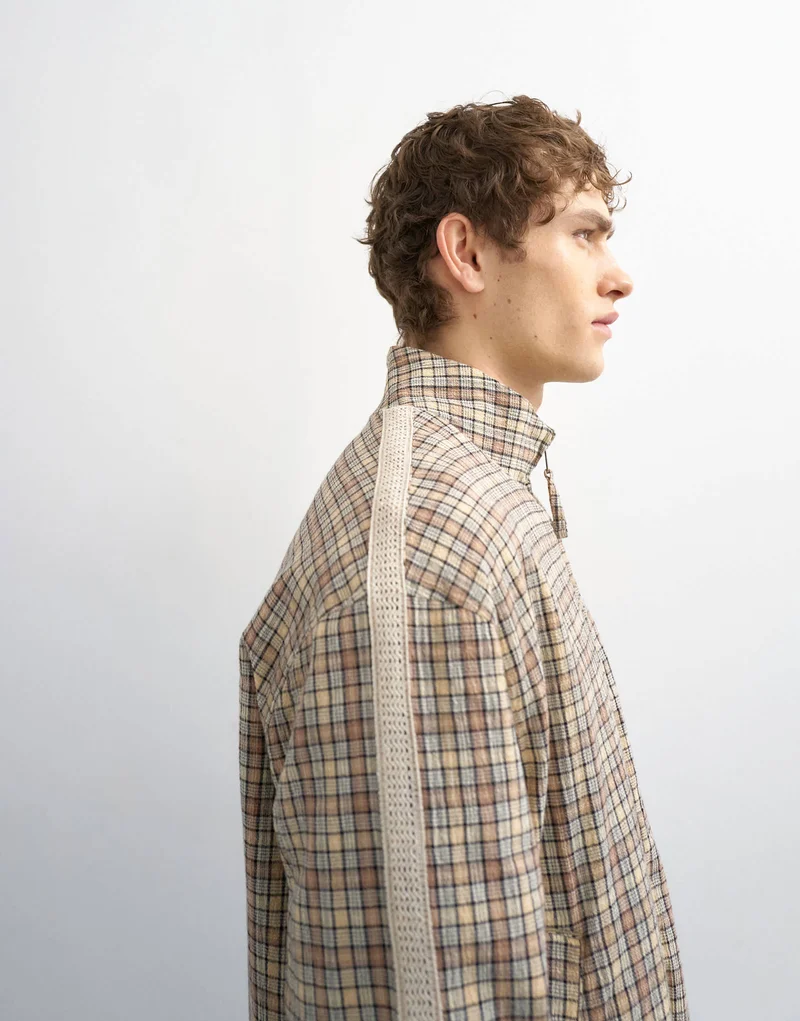 Topman textured check Harrington in brown