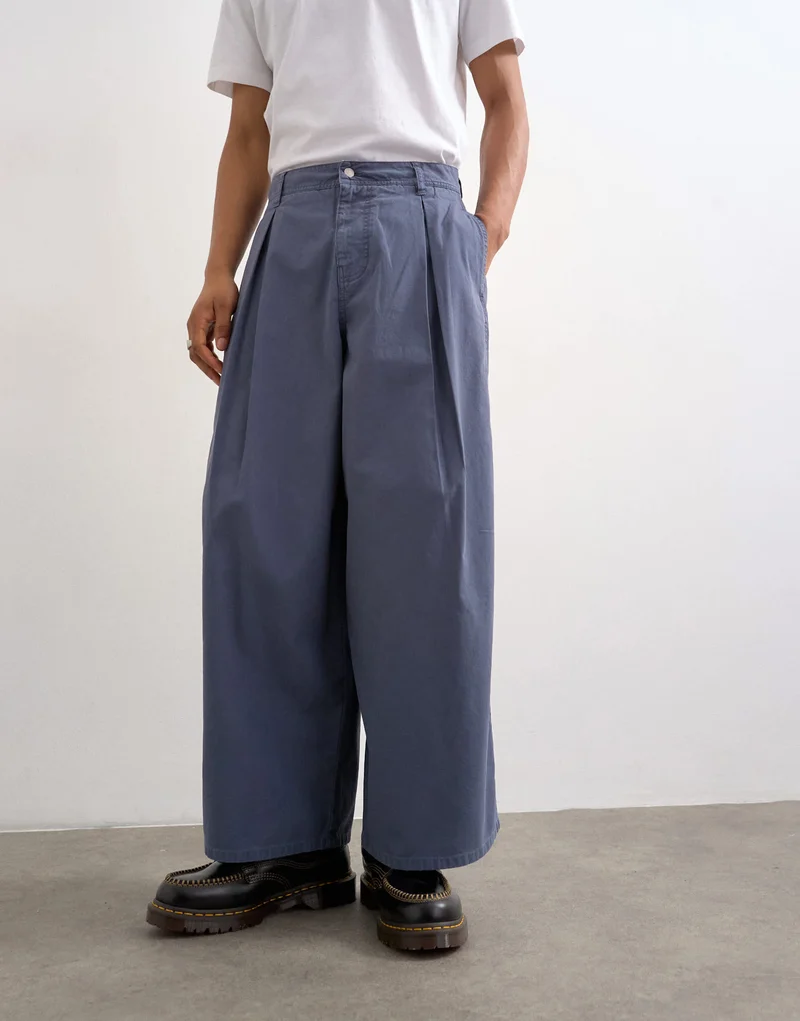 Topman pleated balloon fit canvas trouser with seam detail in blue