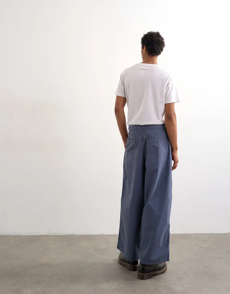 Topman pleated balloon fit canvas trouser with seam detail in blue