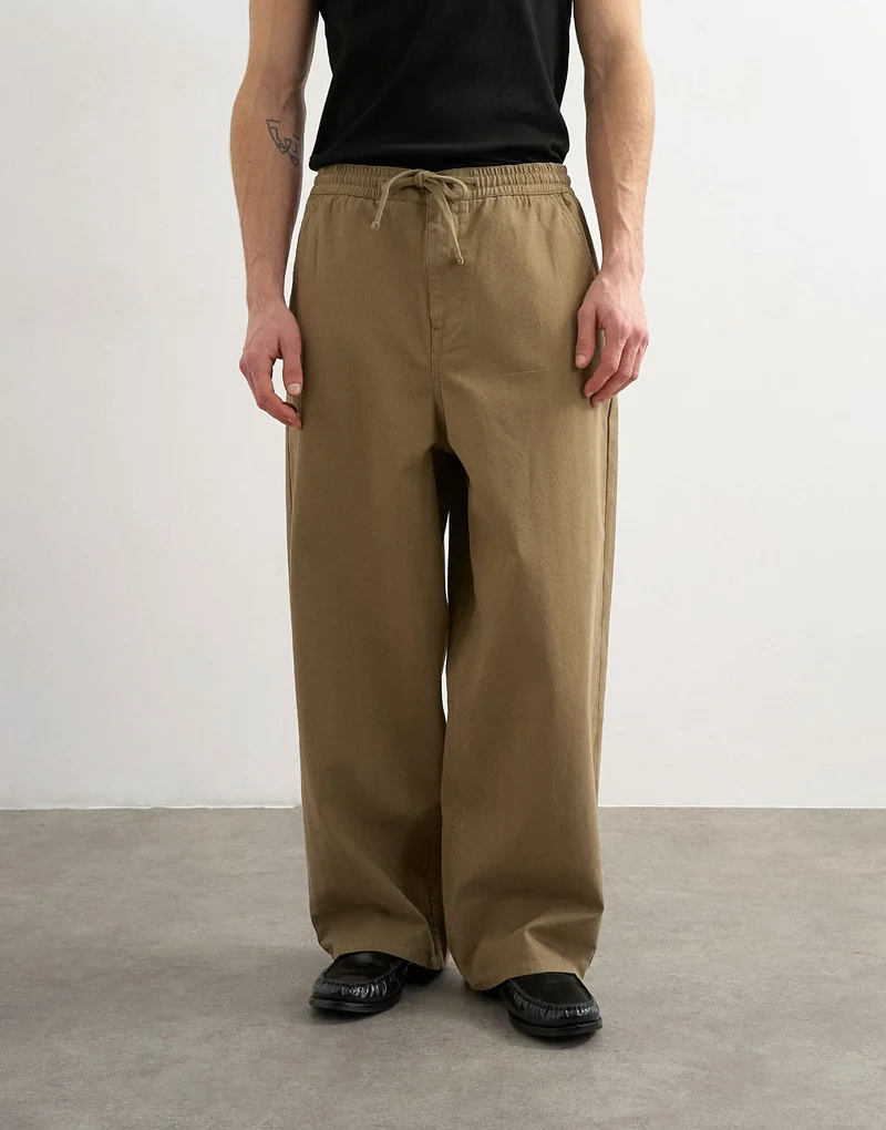 Topman baggy fit herringbone trousers in khaki