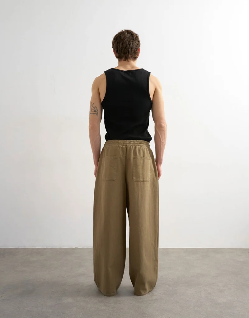 Topman baggy fit herringbone trousers in khaki